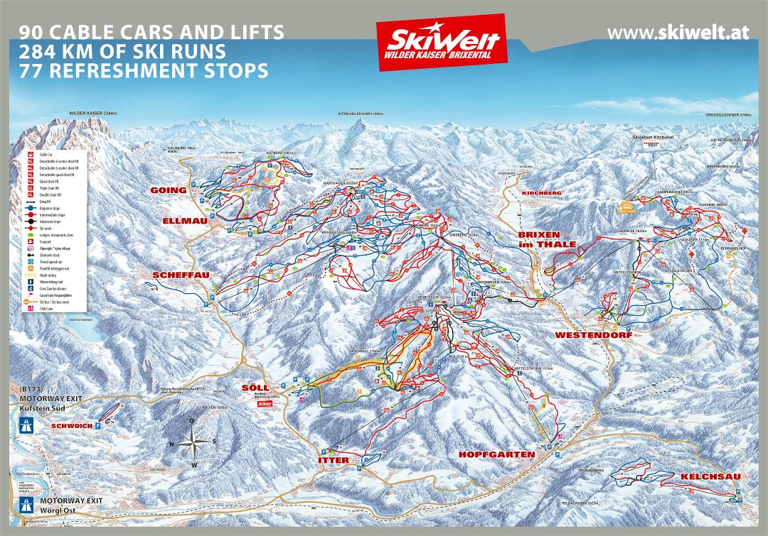 Large scale piste map of SkiWelt Ski Resort (2017)