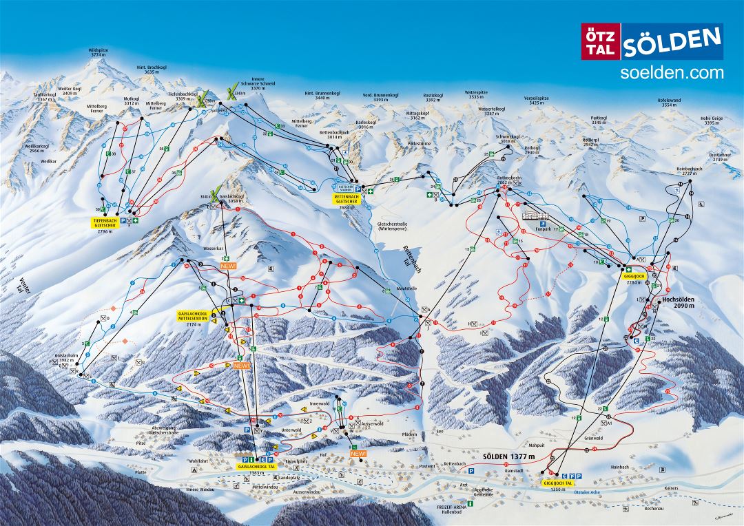 Large scale piste map of Solden, Otztal Ski Resort - 2010