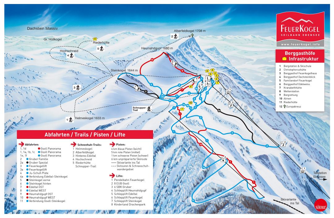 Large detailed piste map of Feuerkogel Ski Resort - 2018