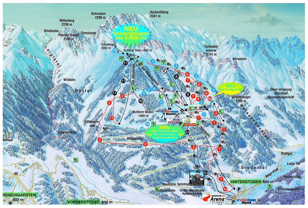 Large detailed piste map of Hinterstoder Ski Resort - 2008