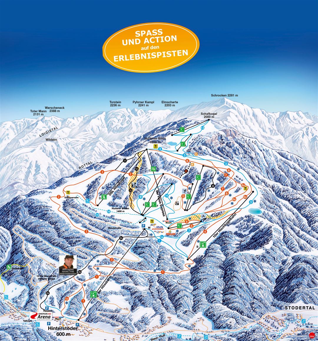 Large detailed piste map of Hinterstoder Ski Resort - 2014