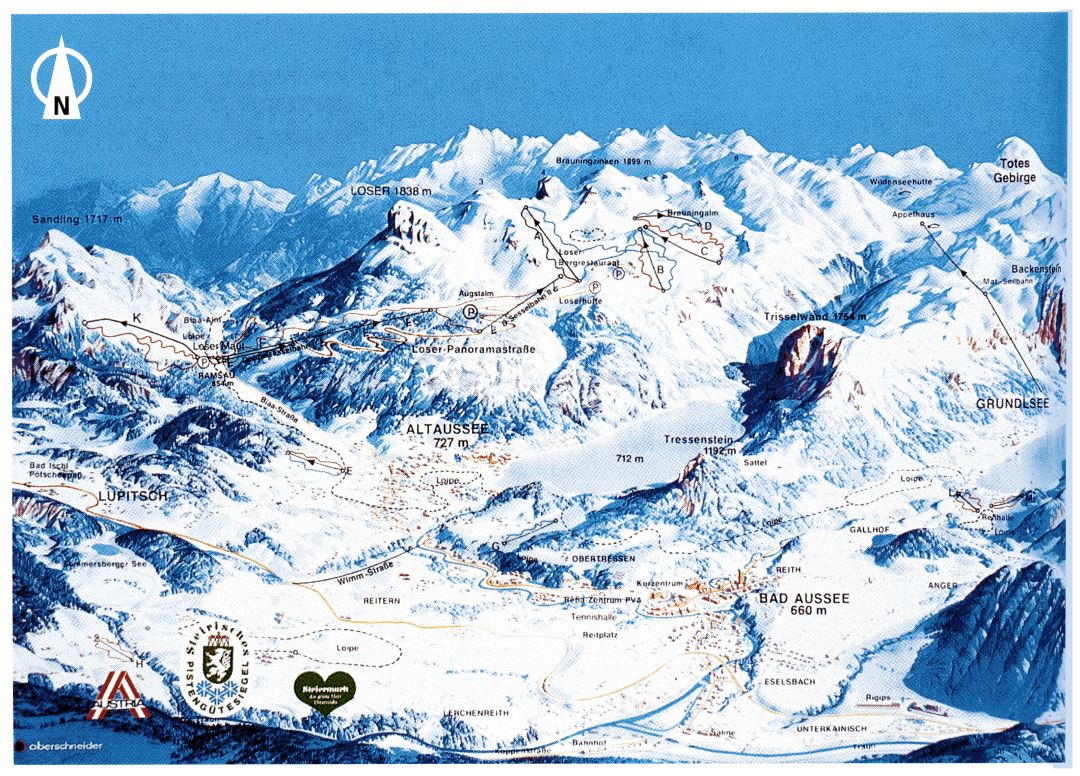 Large detailed piste map of Loser Ski Resort - 1998