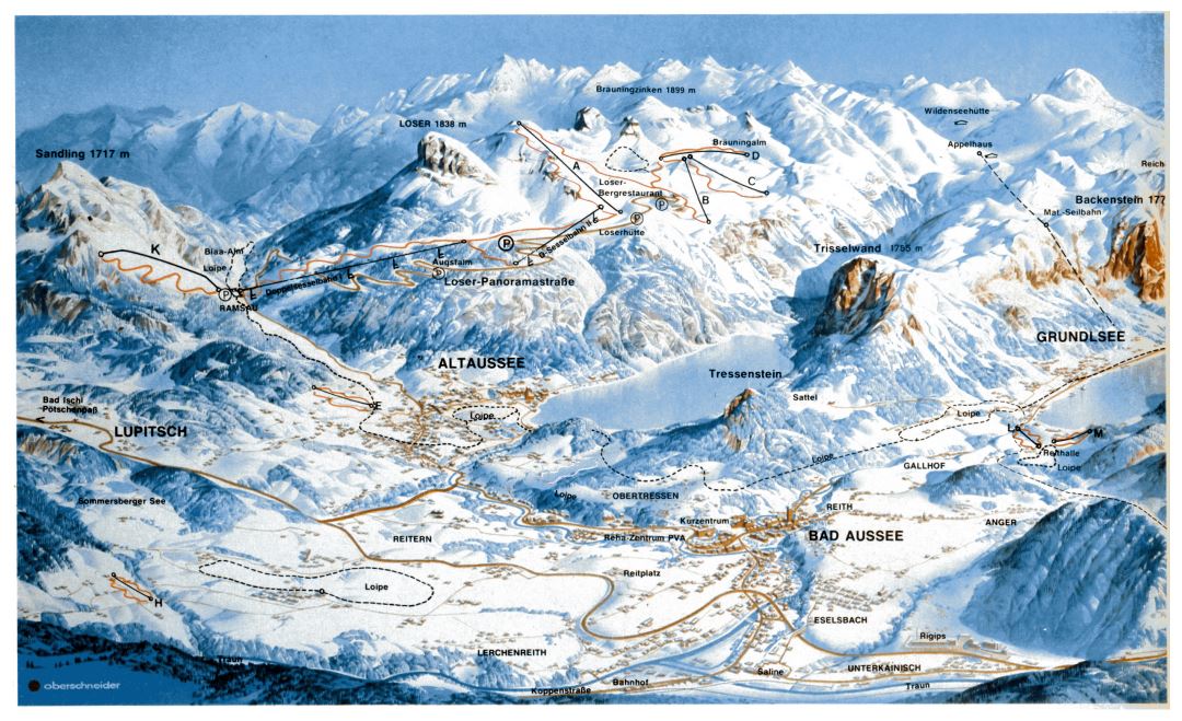 Large old piste map of Loser Ski Resort - 1993