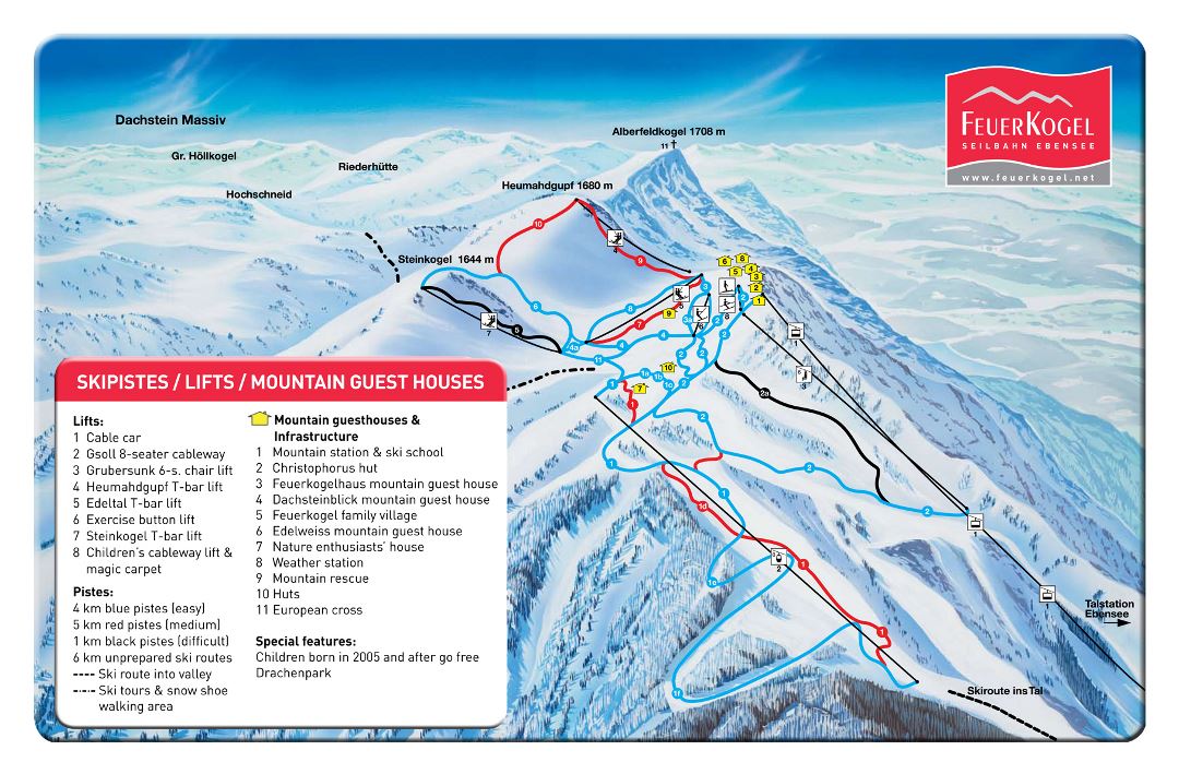 Large piste map of Feuerkogel Ski Resort - 2011