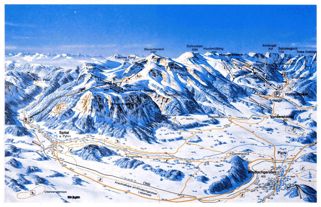 Large piste map of Hinterstoder Ski Resort - 1993