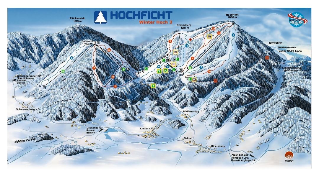 Large piste map of Hochficht Ski Resort - 2008