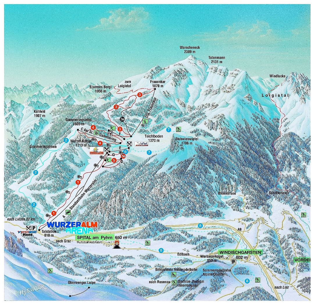Large piste map of Wurzeralm Arena Ski Resort - 2009