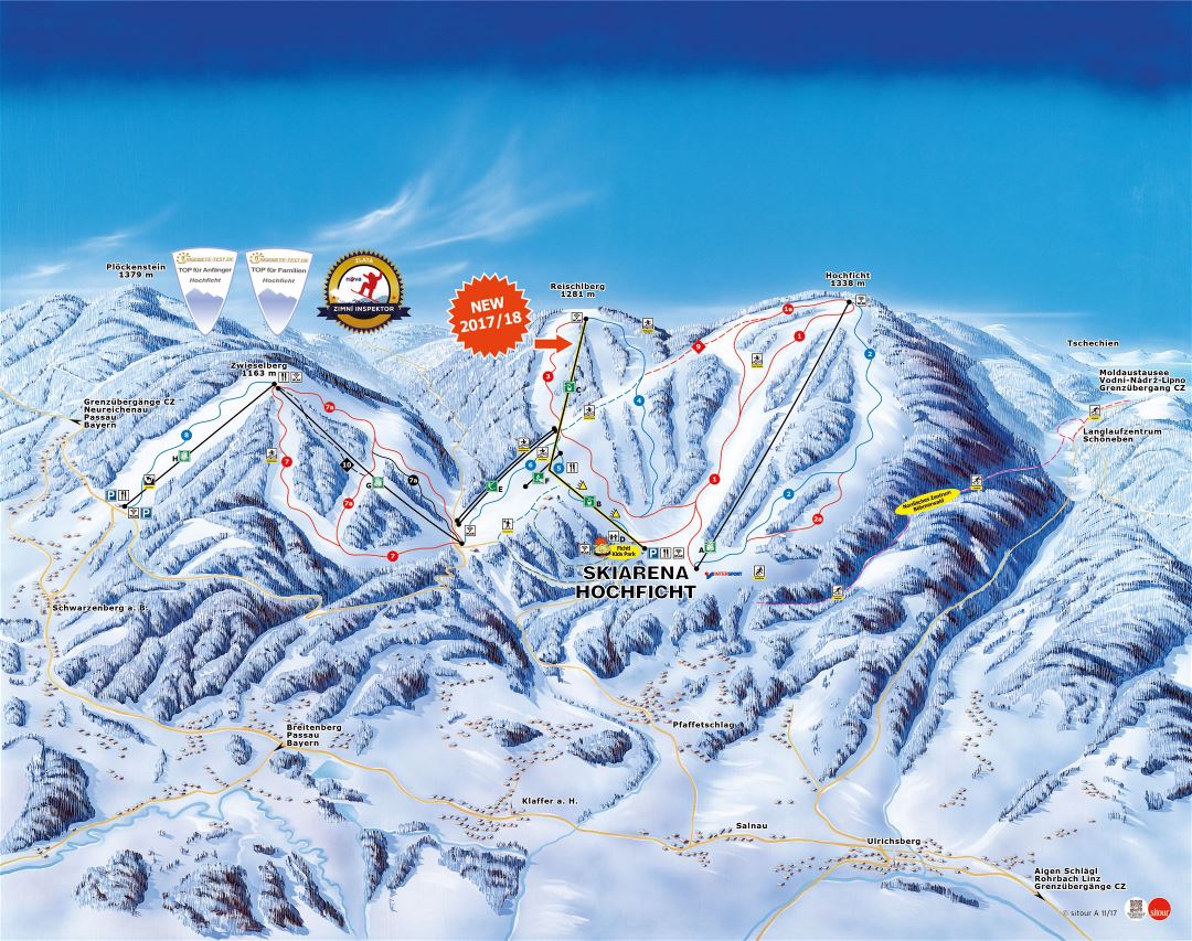 Large scale piste map of Hochficht Ski Resort - 2017