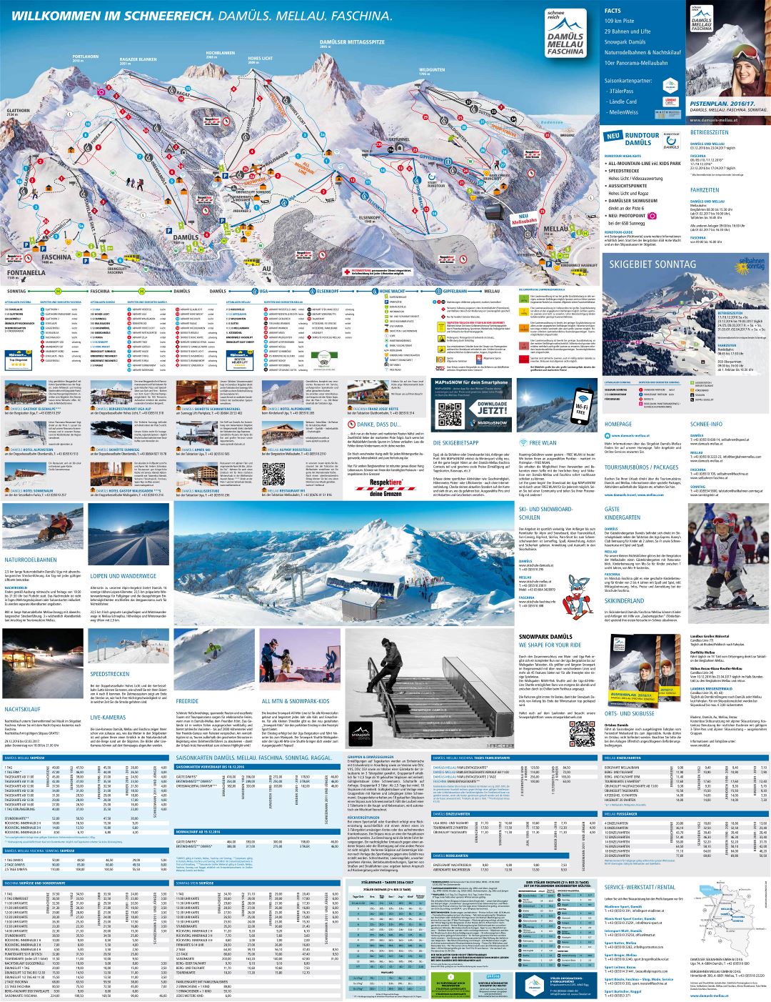 Large detailed Damuels-Mellau and Faschina Ski Resort guide - 2016