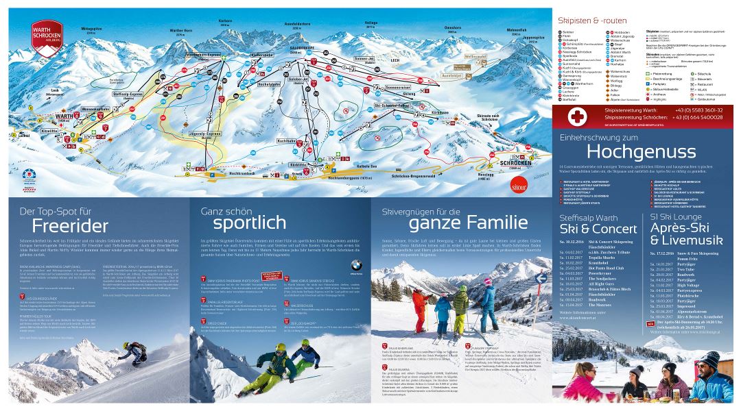 Large detailed piste map of Warth Schroecken, Arlberg Ski Resort - 2016
