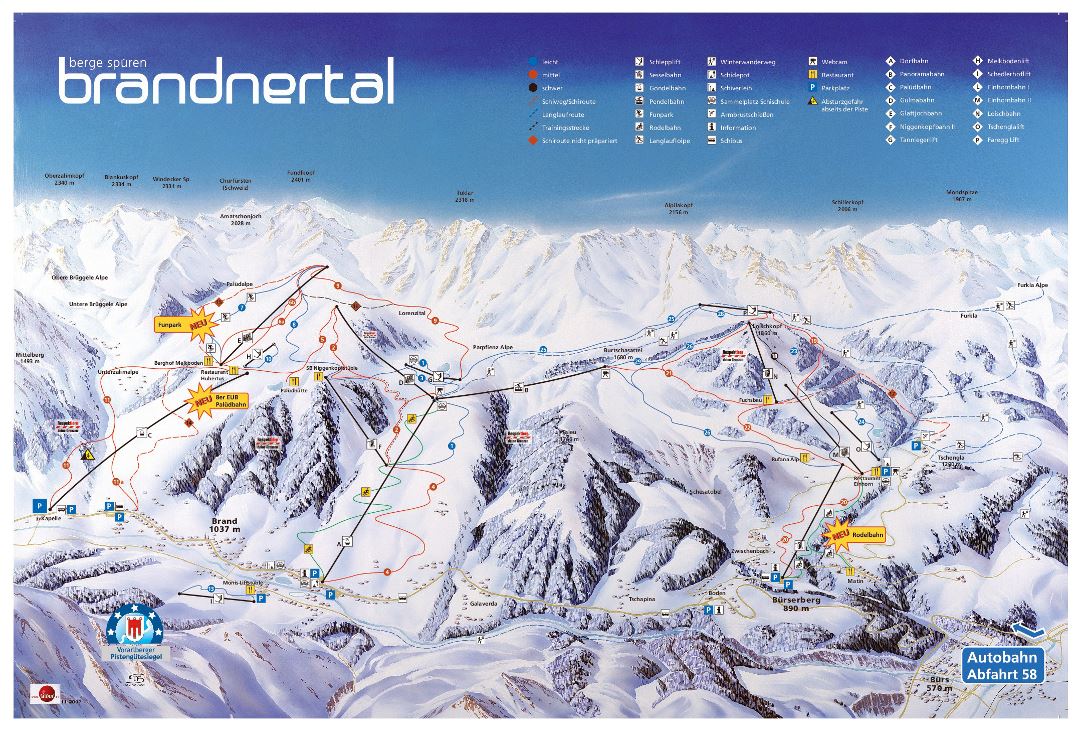 Large piste map of Brandnertal Ski Resort