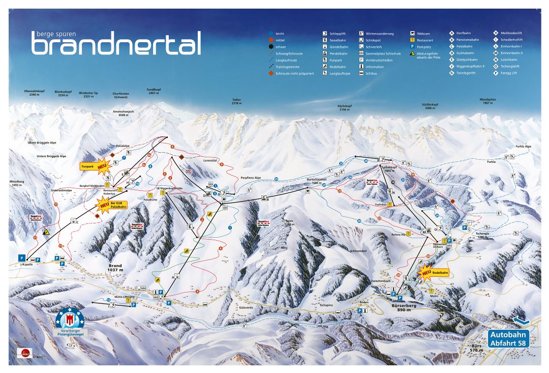 Large scale piste map of Brandnertal Ski Resort