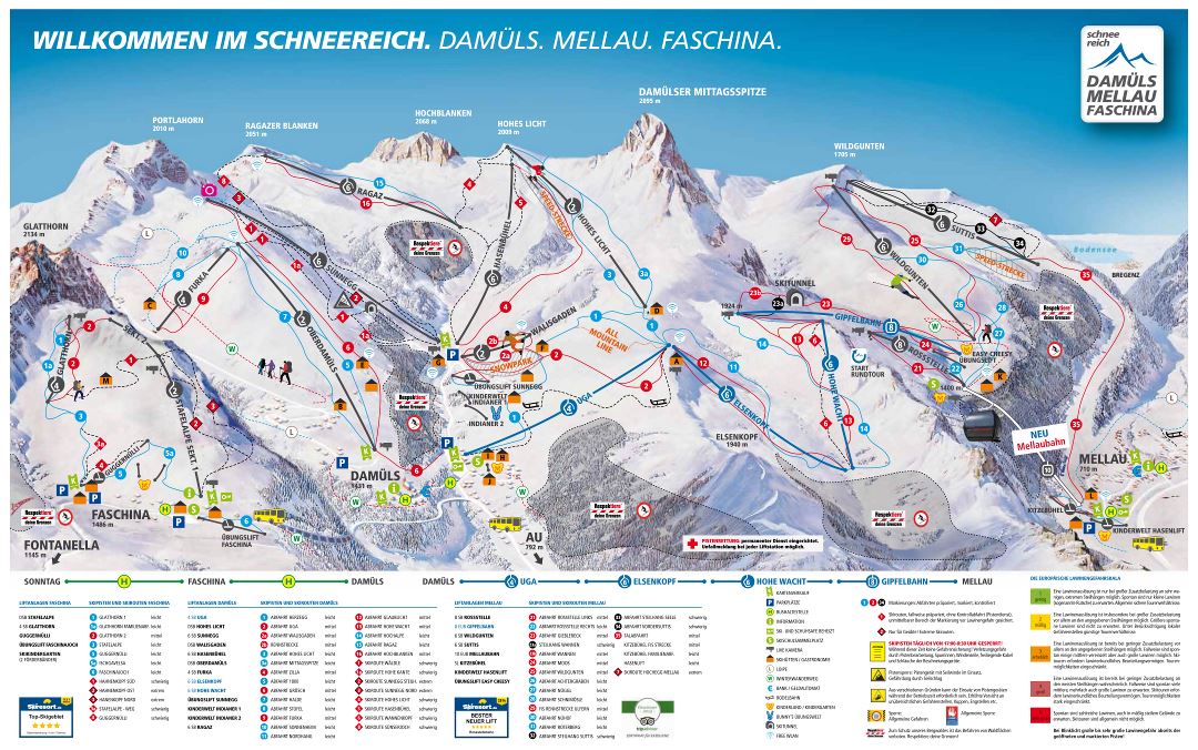 Large scale piste map of Damuels-Mellau and Faschina Ski Resort - 2016