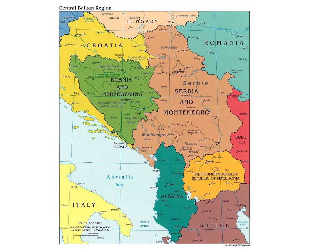 Detailed Political Map Of Central Balkan Region With Major Cities 2003 Preview 