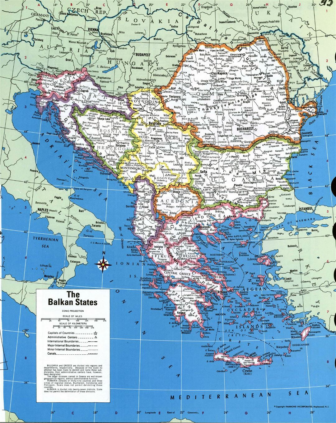 Large detailed political map of the Balkan States