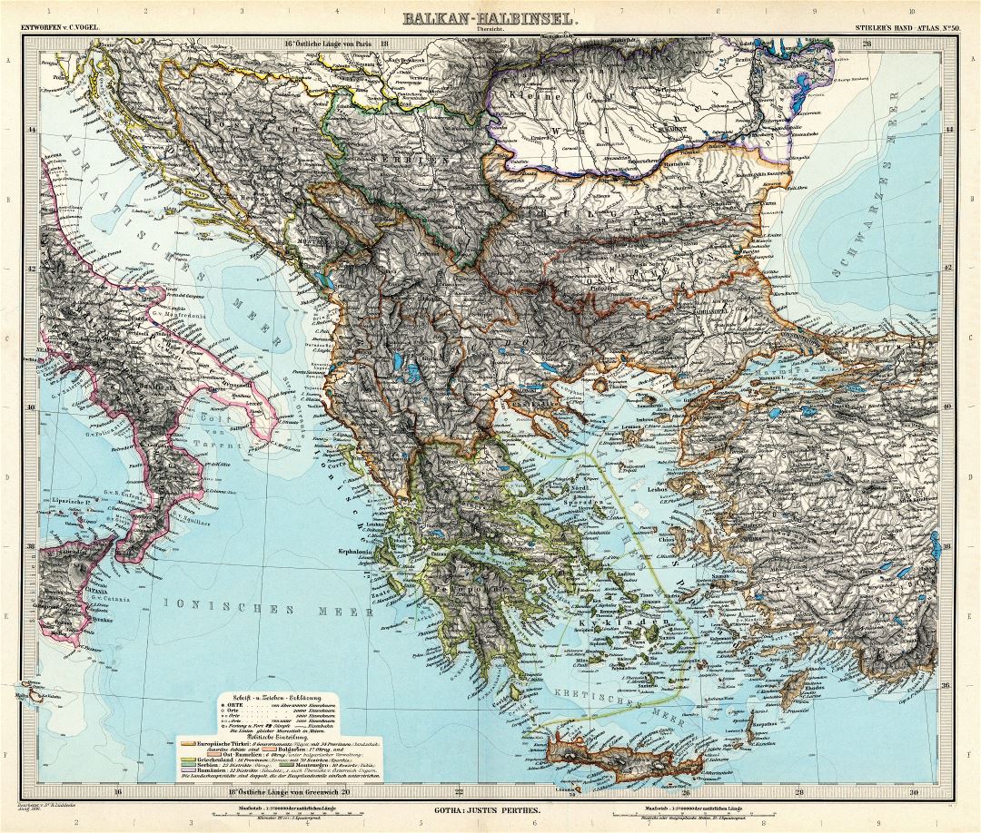 Large scale old map of Balkans - 1891