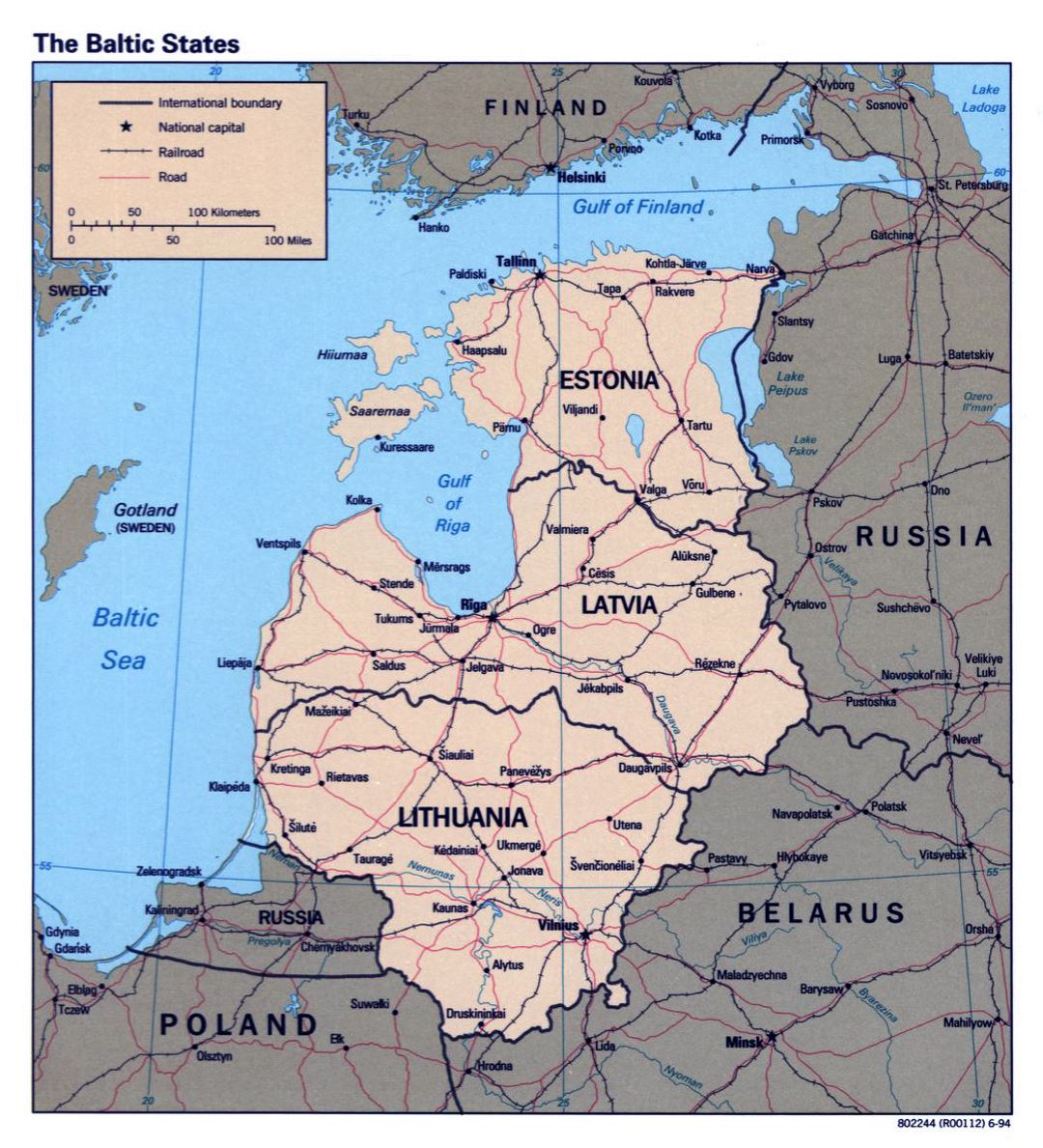 Detailed political map of the Baltic States - 1994
