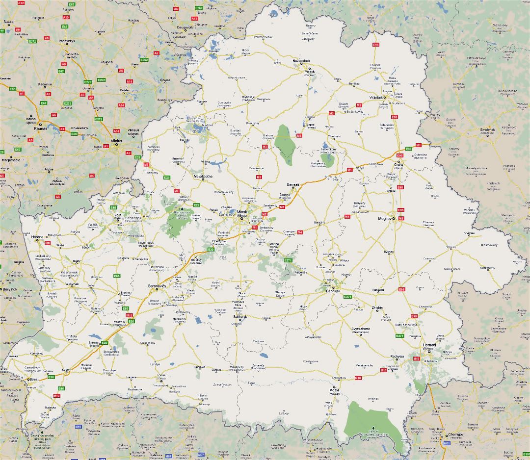 Large road map of Belarus with all cities