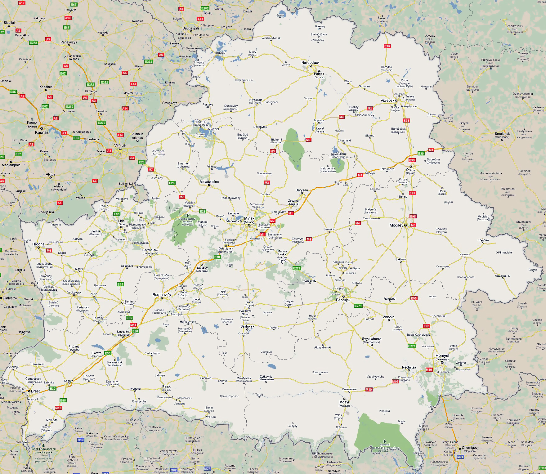 Large road map of Belarus with all cities | Belarus ...