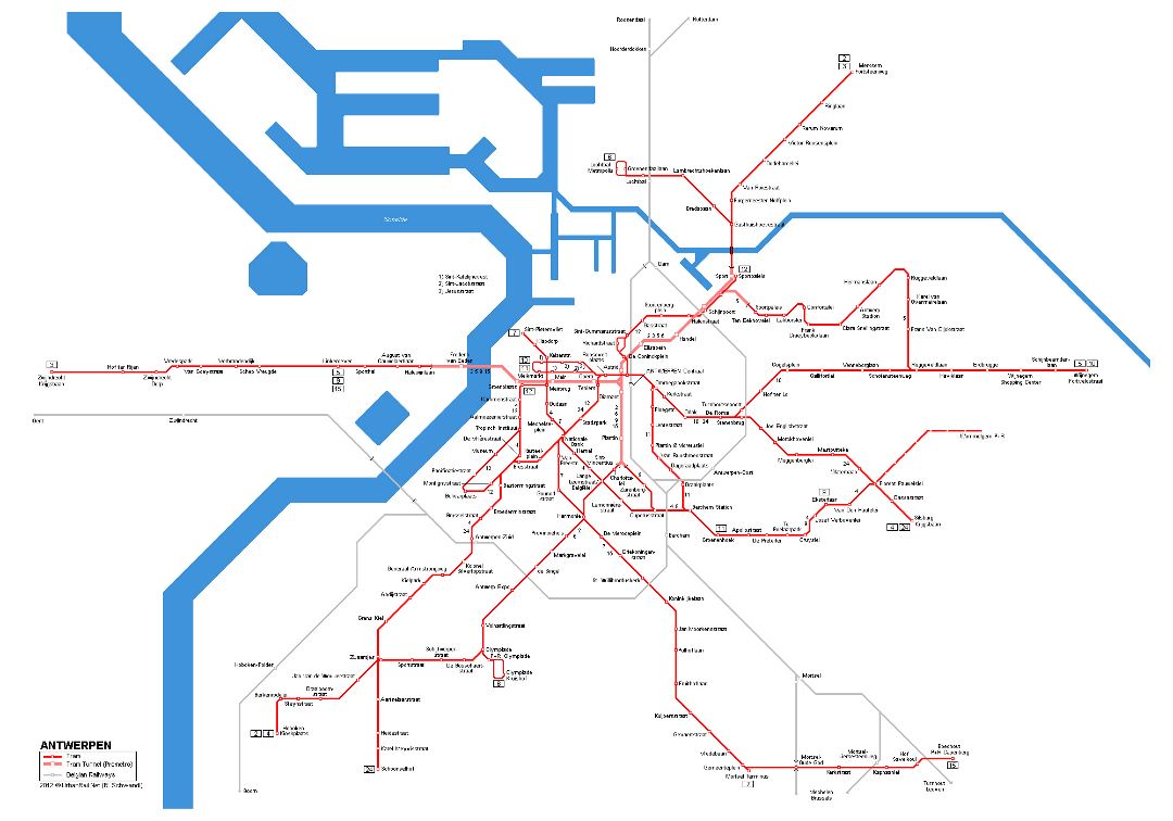 Large detailed tram map of Antwerpen