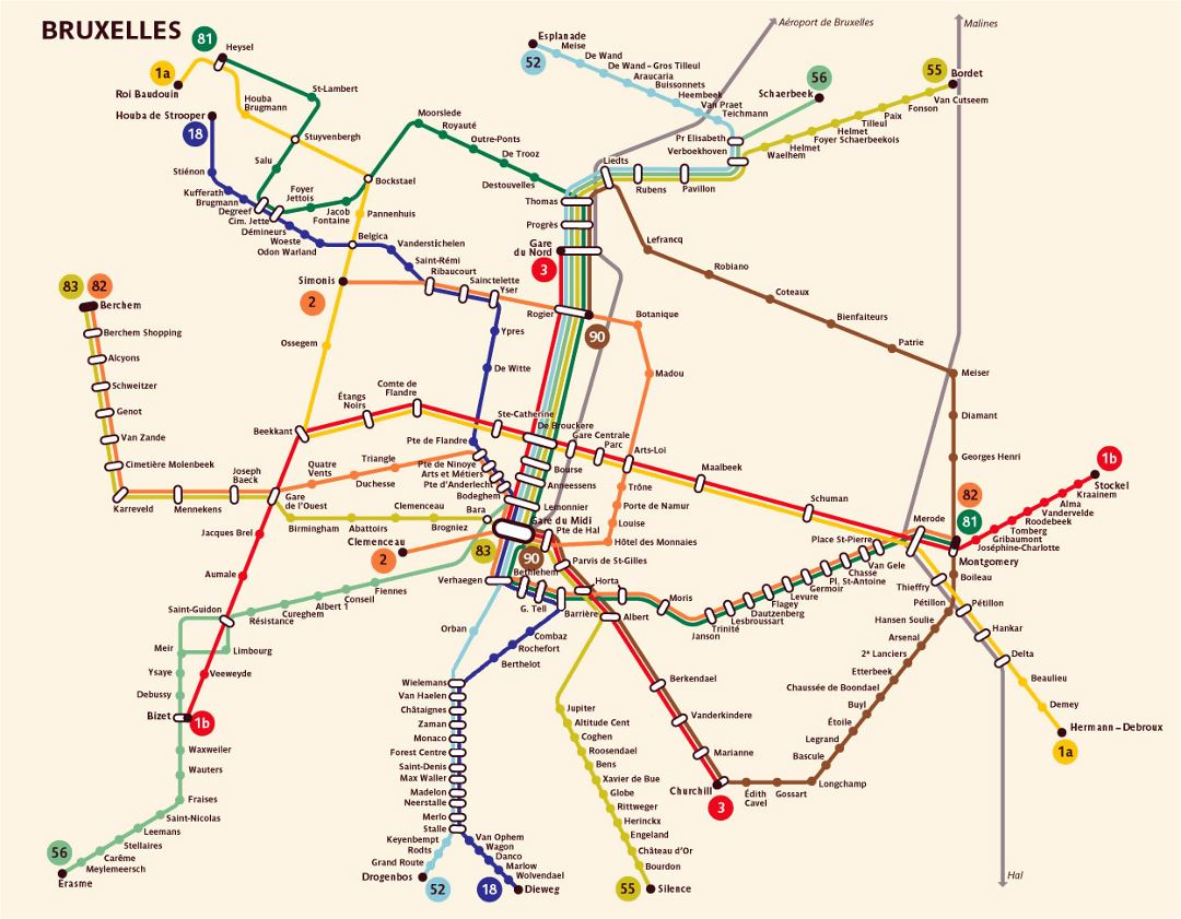 Large detailed metro map of Brussels city