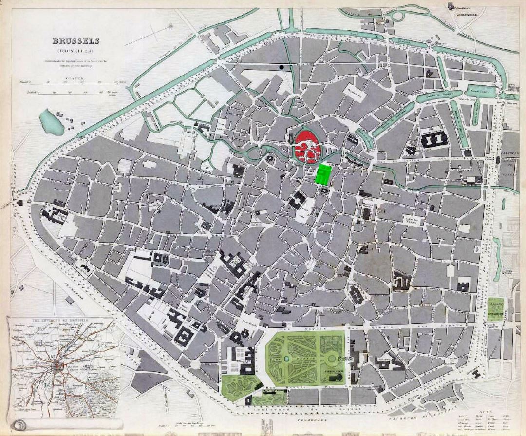 Large detailed old map of Brussels city - 1837