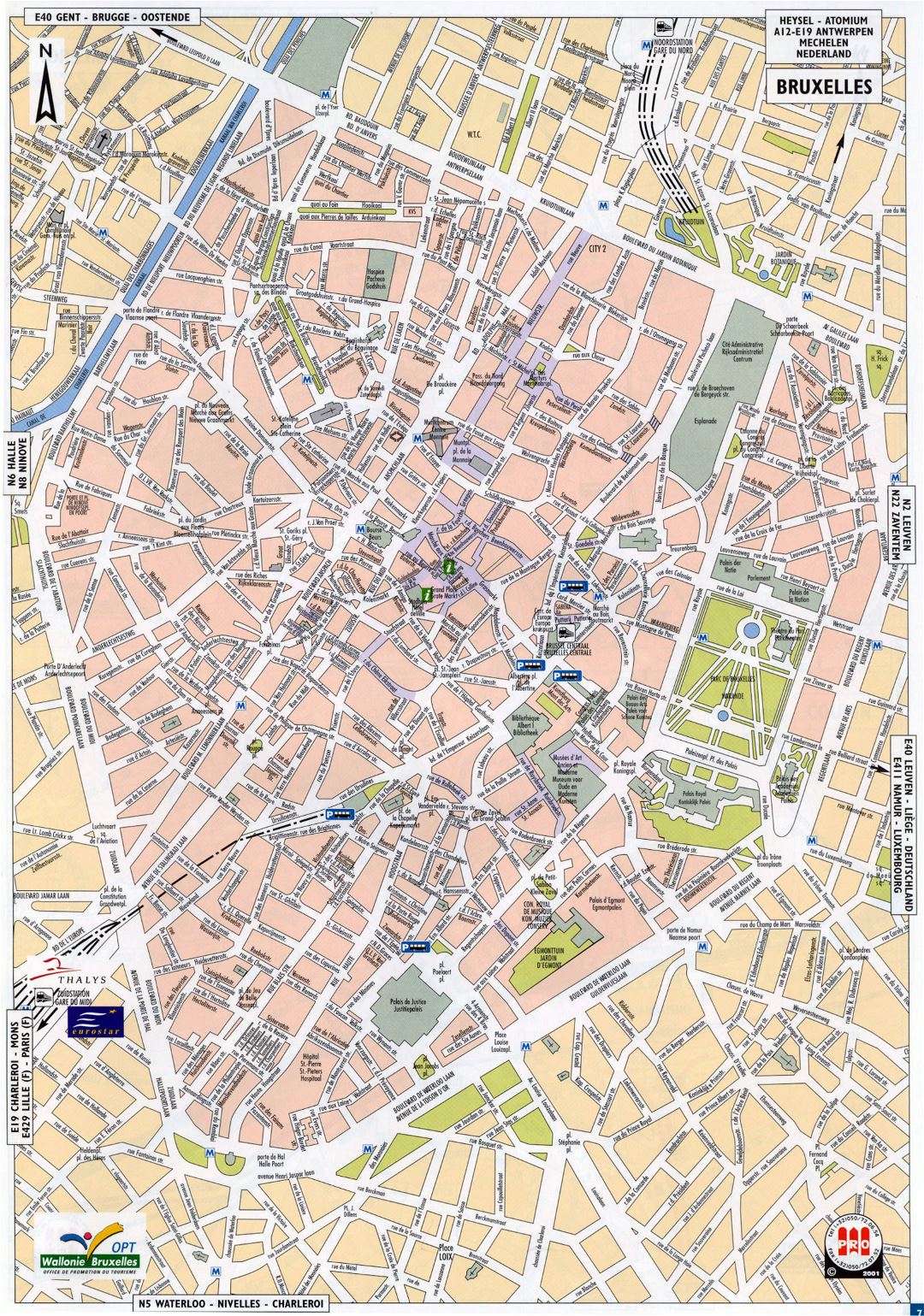 Large detailed road map of Brussels city
