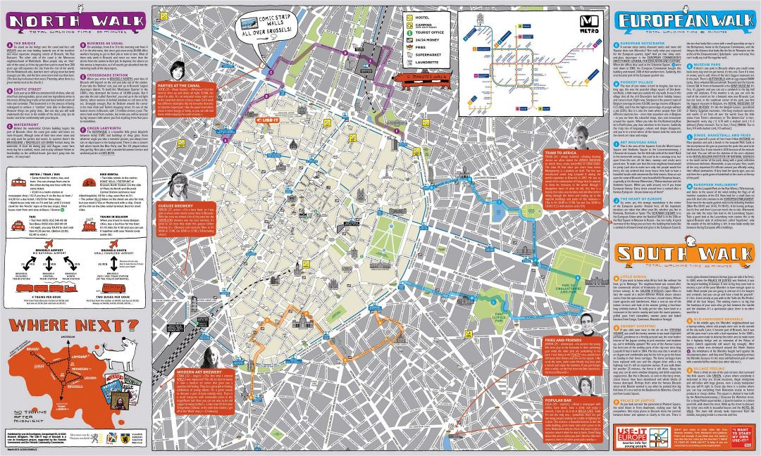Large detailed tourist map of Brussels city center