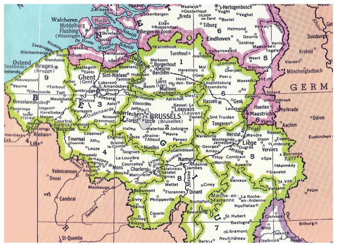 Detailed administrative map of Belgium