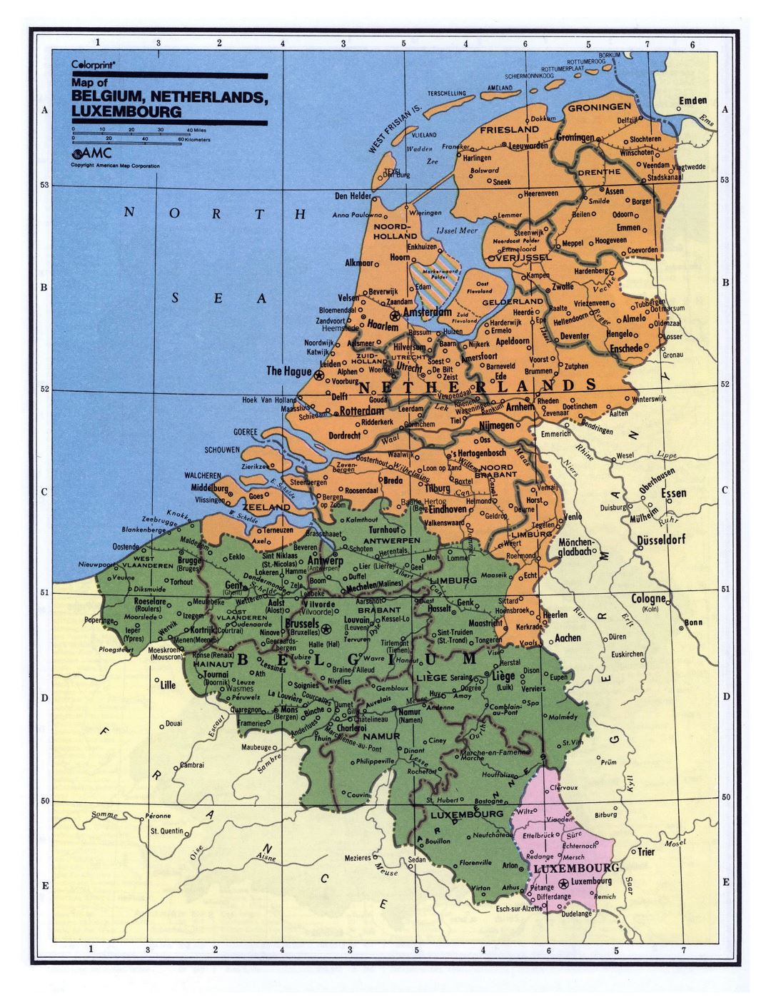 Detailed political and administrative map of Belgium, Netherlands and Luxembourg