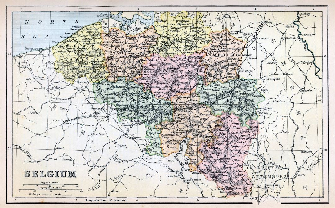 Large detailed old political and administrative map of Belgium