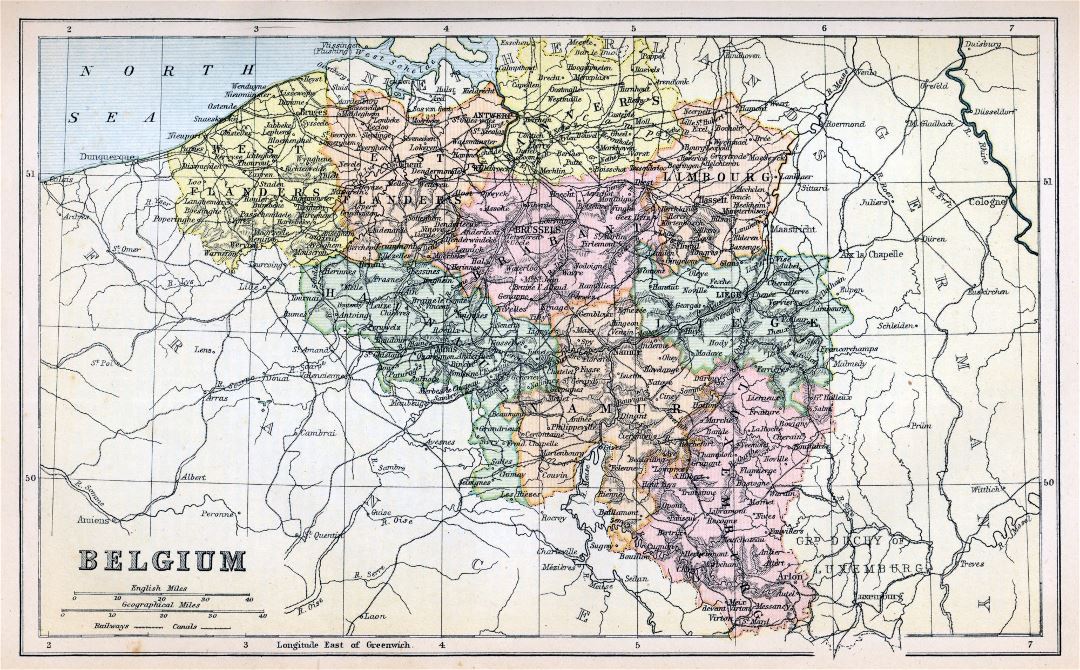 Large detailed old political and administrative map of Belgium