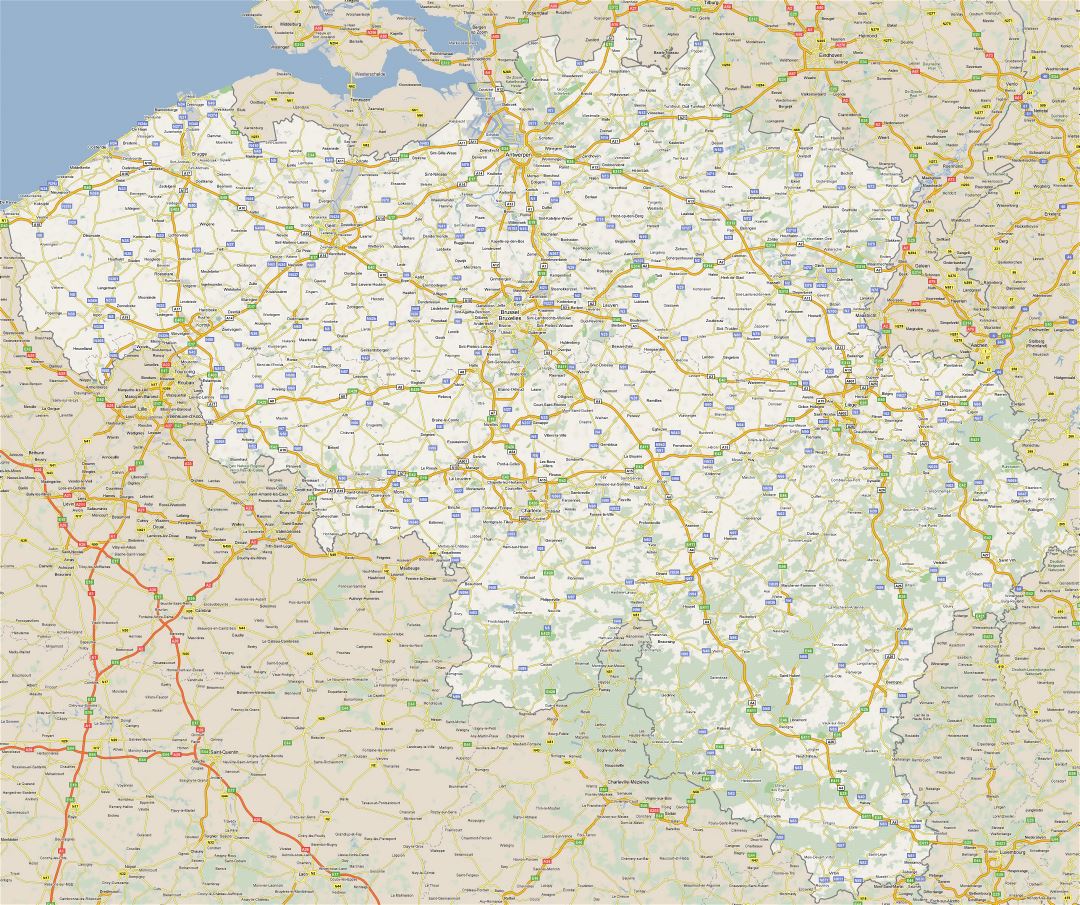 Large detailed road map of Belgium with all cities
