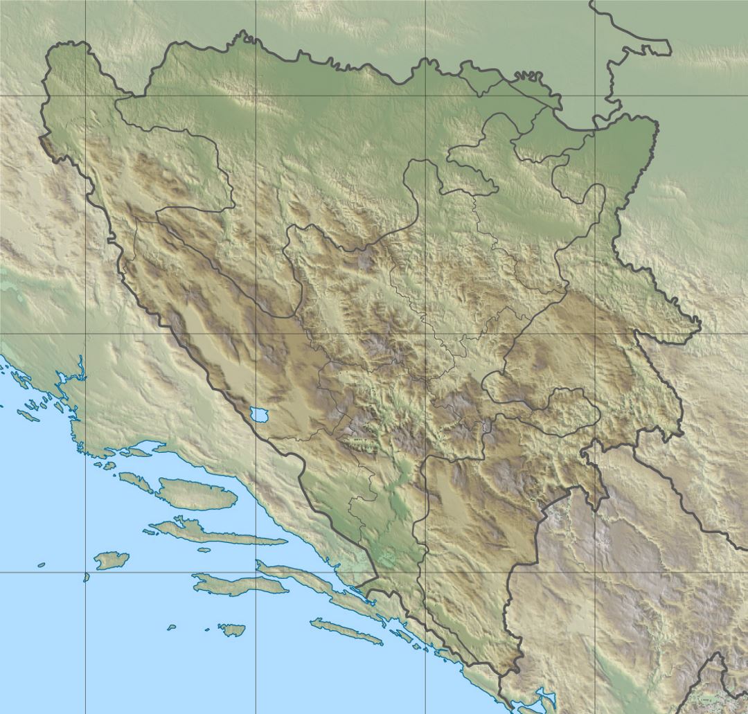 Detailed relief map of Bosnia and Herzegovina