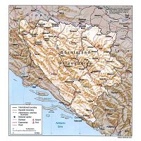 Large physical map of Bosnia and Herzegovina with roads, cities and ...