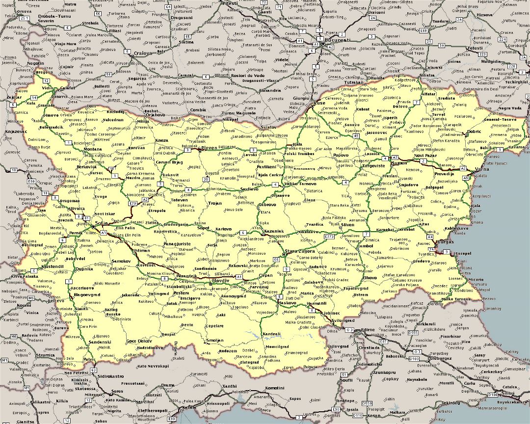 Large road map of Bulgaria