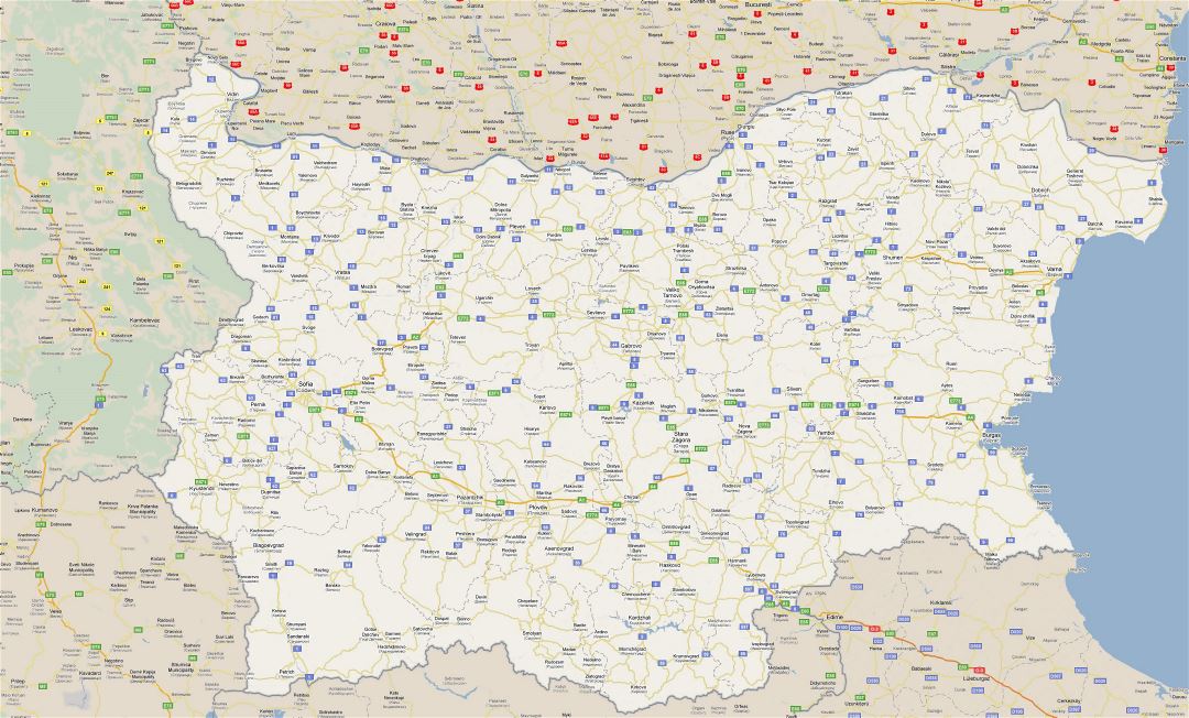 Large road map of Bulgaria with all cities