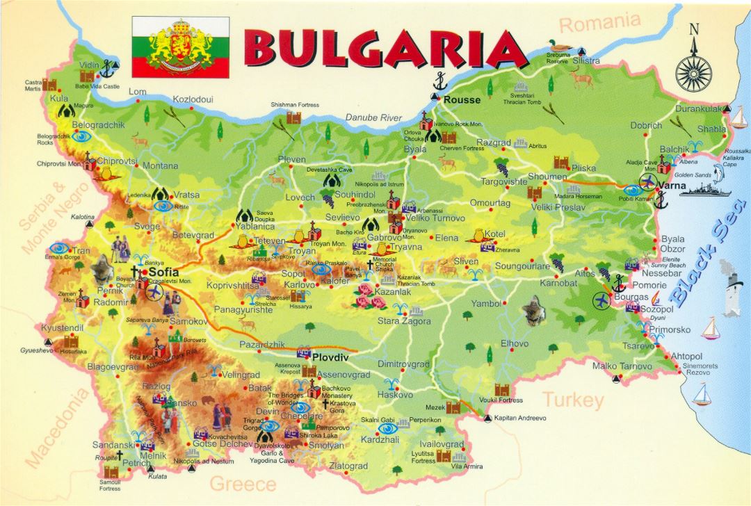 Large tourist map of Bulgaria