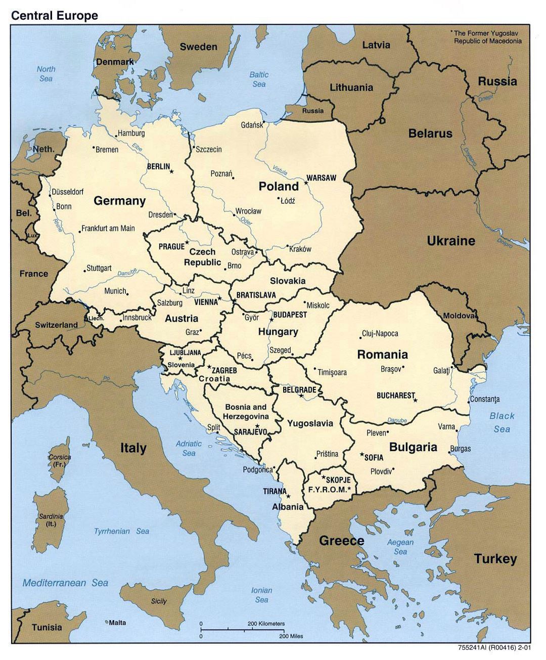 Detailed political map of Central Europe - 2001