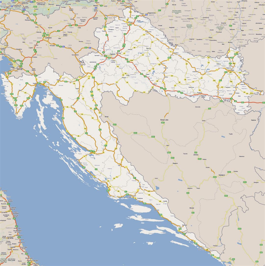 Large road map of Croatia with all cities
