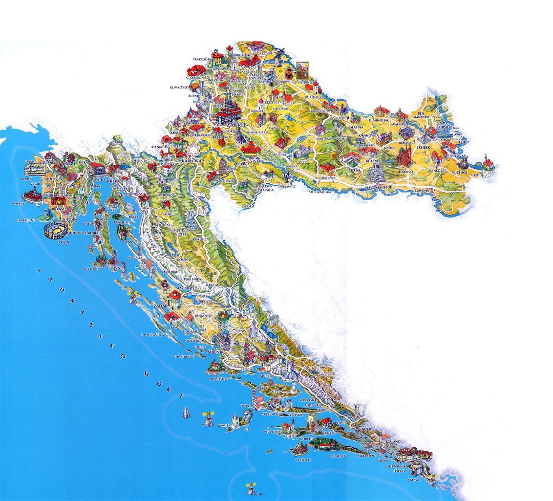 Large tourist illustrated map of Croatia