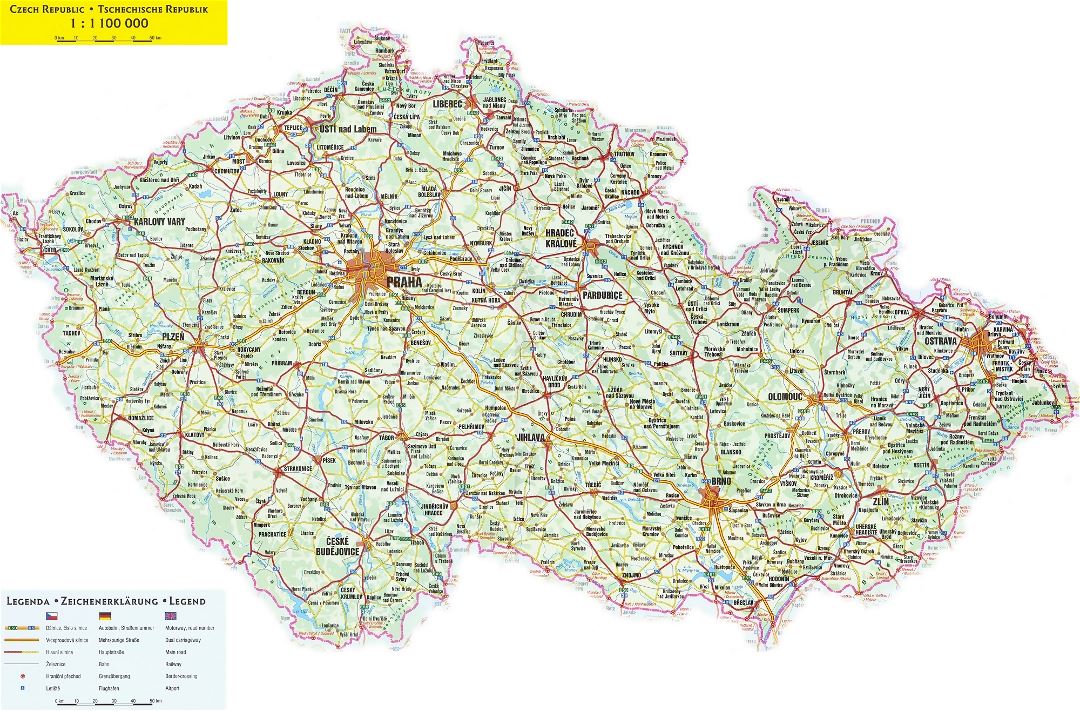 Detailed road map of Czech Republic with all cities