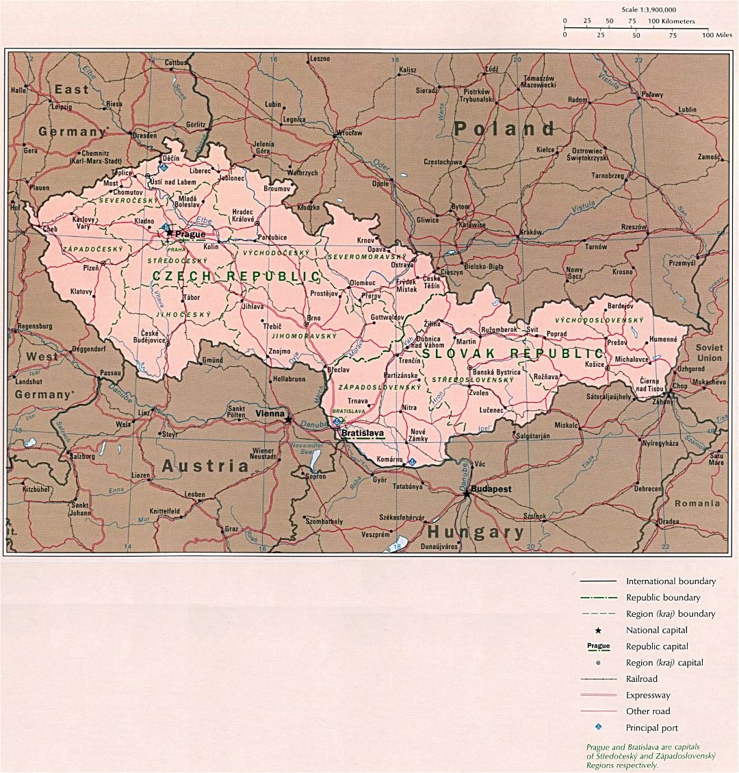 Large detailed political map of Czech Republic and Slovak Republic