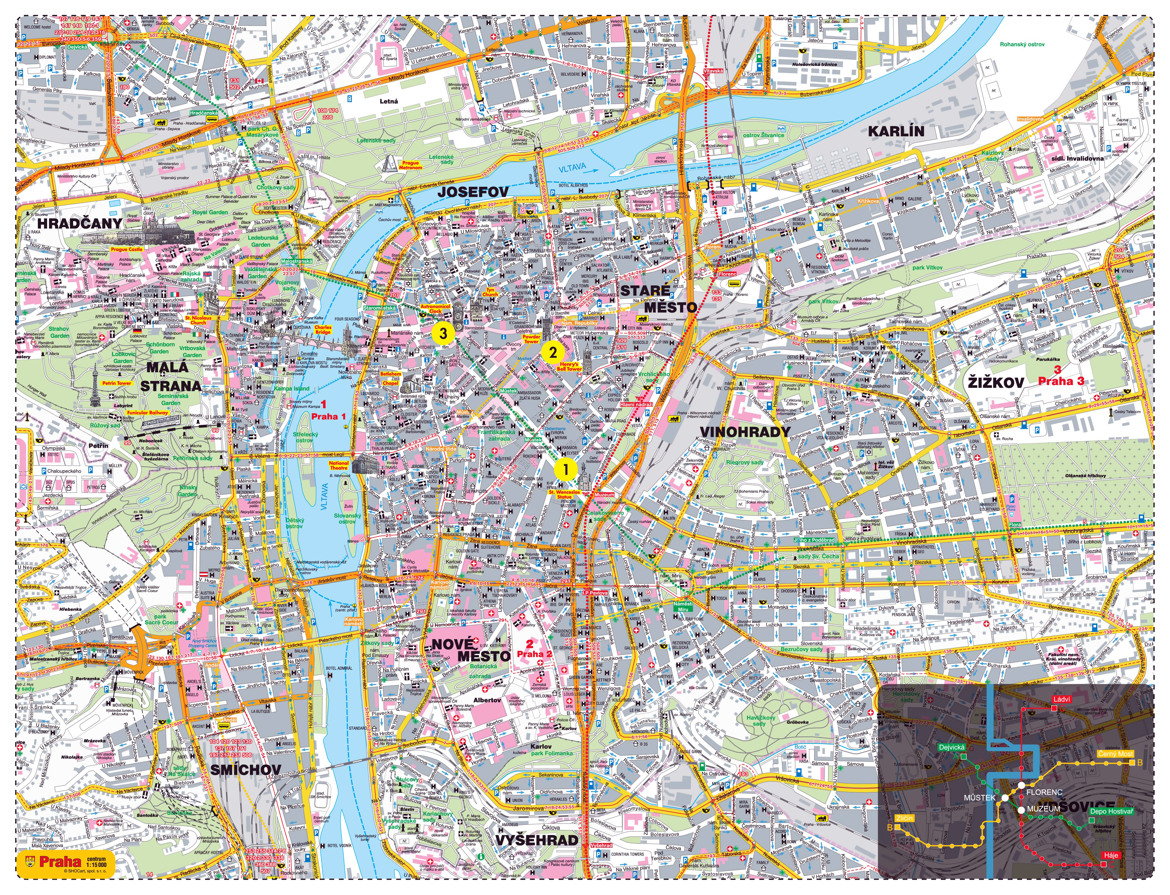 Large Detailed Road And Tourist Map Of Prague City Prague Czech Republic Europe Mapsland Maps Of The World