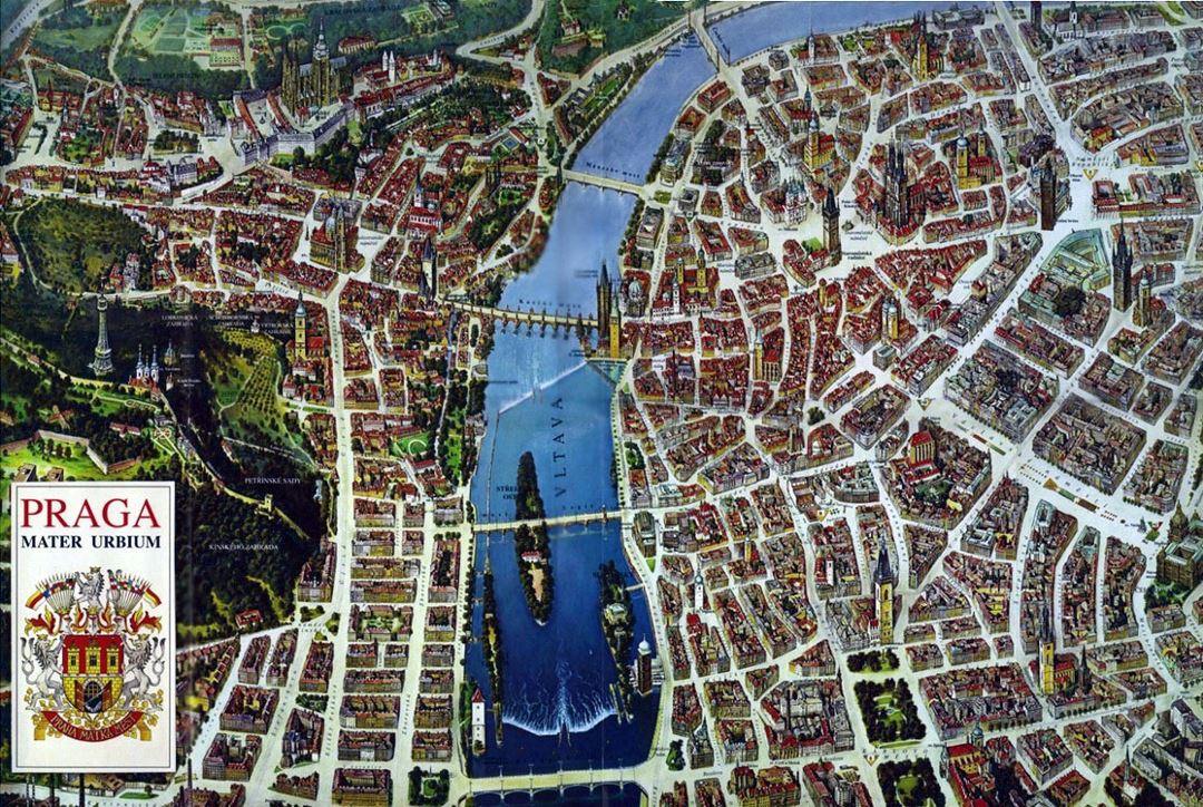 Panoramic map of Prague city