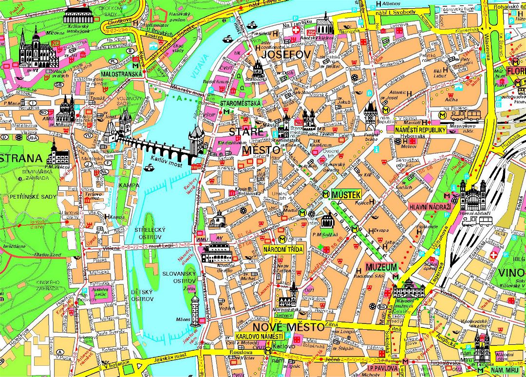 Tourist map of Prague city center