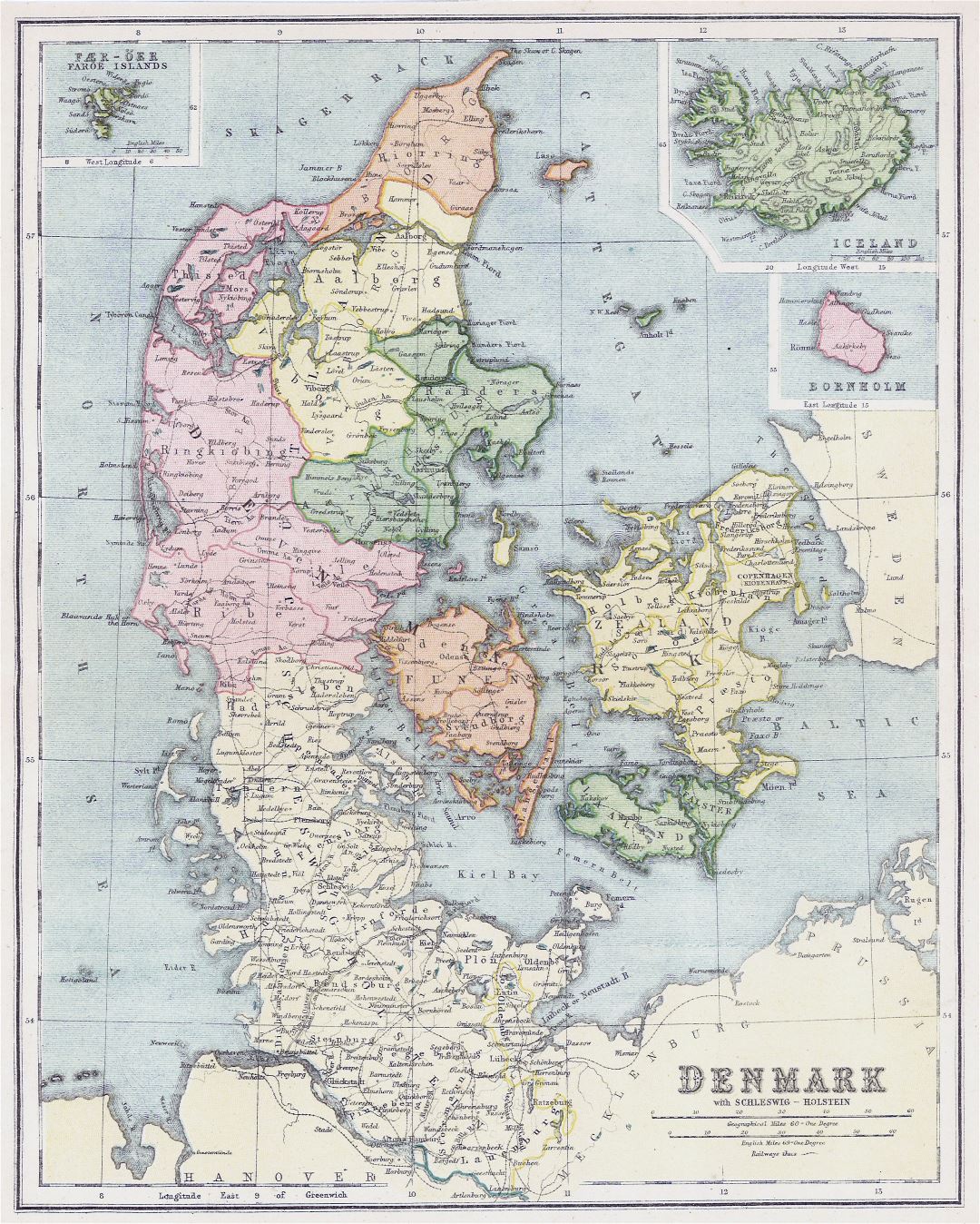 Large detailed old political and administrative map of Denmark with cities - 1808
