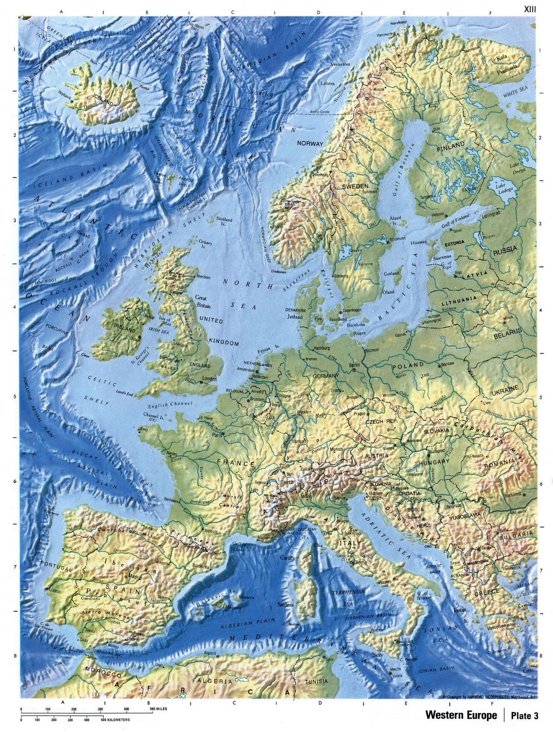 Detailed relief map of Western Europe
