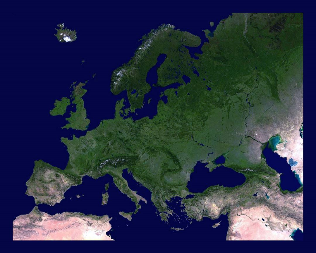 Detailed satellite image of Europe