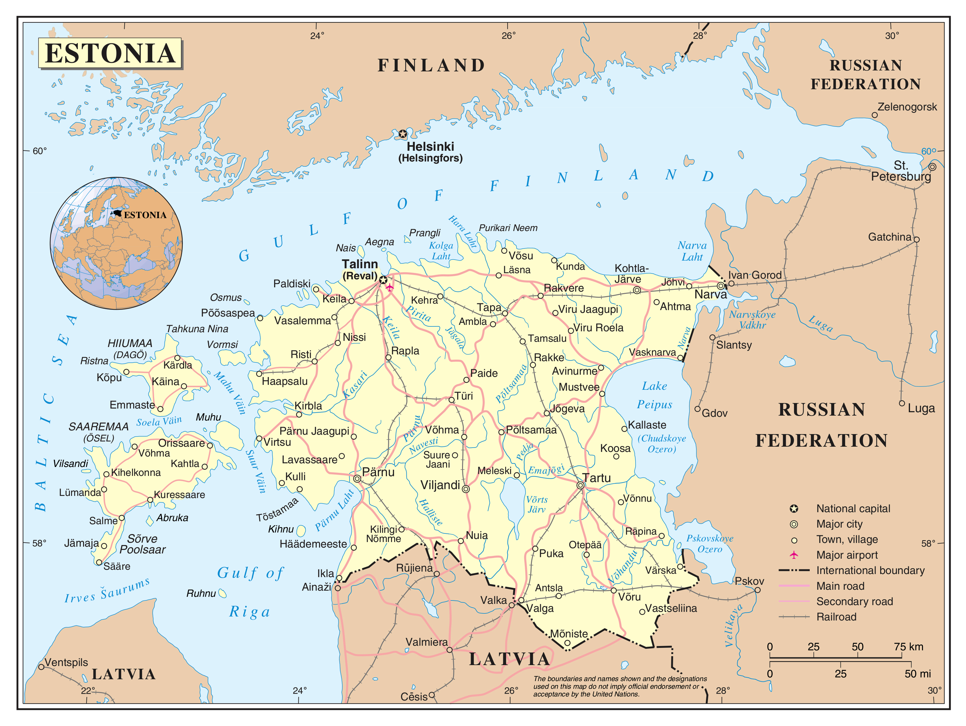 Large Detailed Political Map Of Estonia With Roads Railroads Cities And Airports 